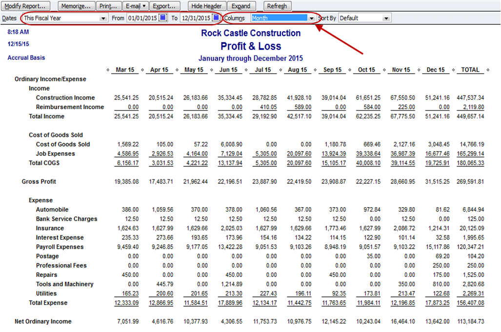 how to create a monthly profit loss report in quickbooks long for success llc latam airlines financial statements define statement of changes equity