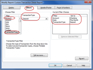 QuickBooks Report of Monthly Deposits